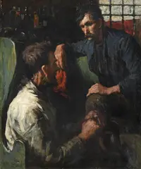 The green settle by Stanhope Forbes, 1911, Oil on canvas, sold Mar 2024