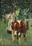 The cow girl by Henry Herbert La Thangue, Oil on canvas, offered Mar 2024