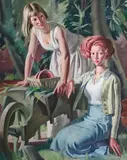 Mollie and stella by Bernard Fleetwood-Walker, 1938, Oil on canvas, sold Mar 2024