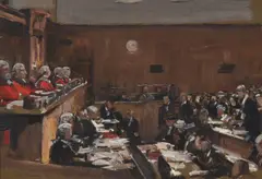 The hearing of the appeal of sir roger casement by John Lavery, 1917, Oil on canvas-board, sold Mar 2024