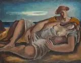 Lovers on a beach by Bernard Meninsky, Oil on canvas, sold Mar 2024