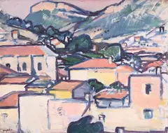 Cassis, looking inland by Samuel Peploe, Oil on panel, sold Mar 2024