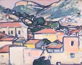 Cassis, looking inland by Samuel Peploe, Oil on panel, sold Mar 2024