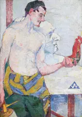 Gaudier brzeska at work by Alfred Wolmark, 1912, Oil on canvas, sold Mar 2024