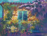 View of a villa with flowers by David Napp, pastel, sold Jul 2024