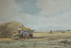 Haymaking, Norfolk by Claude Hayes, watercolor, sold Jul 2024