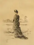 Full length portrait of a lady by John Everett Millais, 1878, etching, sold Jul 2024