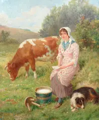 Milking Time, Sark by Edwin James Douglas, oil on canvas, sold Jun 2024
