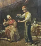 Interior with couple drinking wineoil on by Gian Francesco Locatelli, oil on canvas, offered Jun 2024