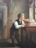 Interior with boy playing with model sailing boatsoil on by Michael Arnoux, oil, offered Jun 2024