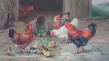 Chickens and chicks in a farmyardoil on canvassigned and dated by Edgar Hunt, 1933, oil on canvas, sold Jun 2024
