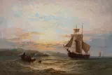 'Shipping in a calm sea at dawn by George Stainton, oil on canvas, sold Jun 2024