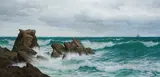 Hightide, Bude Bay, Cornwall by David James, Oil on canvas cleaned and relined, sold Jun 2024