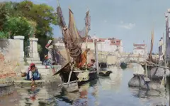 Venetian side canal by Henry Woods, 1886, oil on panel, sold Jun 2024
