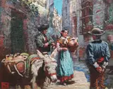 Spanish street scene with figures and donkeyoil on by Arthur Trevor Haddon, oil on canvas board, offered Jun 2024