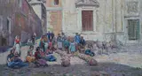 Figures in a Spanish town squareoil on panelsigned11 by Arthur Trevor Haddon, oil on panel, sold Jun 2024