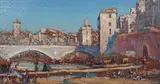 Procession along a river-bed, Gerona by Arthur Trevor Haddon, oil on board, offered Jun 2024