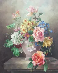Flowers in a vase by Harold Clayton, oil on canvas, sold Jun 2024
