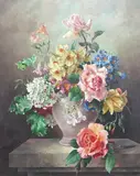 Flowers in a vase by Harold Clayton, oil on canvas, sold Jun 2024
