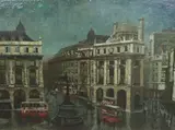 Nocturnal view of Piccadilly Circus by Harold Workman, oil on board, offered Jun 2024