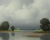 Paysage de la Loire by Pierre de Clausades, oil on canvas, sold Jun 2024