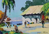Fishing village with figures and palm treesoil by Cecil Rochfort D'Oyly-John, oil on canvas, sold Jun 2024