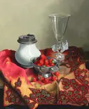 Still life of strawberries in a pewter bowl by Willem Dolphyn, 2002, oil on panel, sold Jun 2024