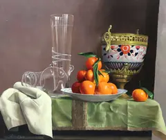 Still life of oranges by Willem Dolphyn, 2001, oil on panel, sold Jun 2024