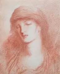 Head of a womansanguine chalkmonogrammed and dated 189035 by Simeon Solomon, 1890, drawing, sold Jun 2024