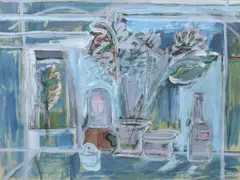 Through the window by Patrick Hayman, gouache, sold Jun 2024