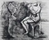 Seated mother and childetching and drypoint on cream wove by Henry Moore, etching and drypoint, sold Jun 2024