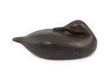 A carved and painted oak model of a duck with glass inset eyes by Guy Taplin, sculpture, offered Jun 2024