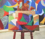 Some very large new paintings with 25 dogs upstairs by David Hockney, ink, sold Jun 2024