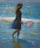 Girl with fishing net by Stephen Jones, oil on canvas board, sold Jun 2024
