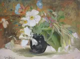 Still life of flowers in a vase by Joyce Spencer, oil on board, sold Jun 2024