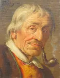 Pipe smoker by Fritz Wagner, oil on canvas board, sold Jun 2024