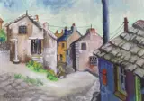 Street scene by Inez Hoyton, mixed media, sold Jun 2024