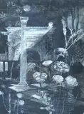 Moonlit garden by Ernest Greenwood, watercolour and mixed, sold Jun 2024