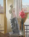 'Venus de Milo sculpture and gladioli in the by Adolphe Demange, oil on canvas, sold Jun 2024