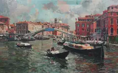 The Rialto Bridge by Luigi Lanza, oil on canvas, sold Jun 2024