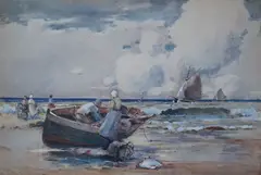 Bringing in The Catch by Hubert Coop, watercolour, sold Jun 2024