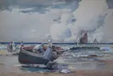 Bringing in The Catch by Hubert Coop, watercolour, sold Jun 2024