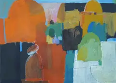 Abstract composition by Claire Denny, gouache on paper, sold Jun 2024