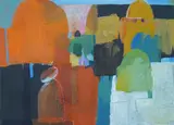 Abstract composition by Claire Denny, gouache on paper, sold Jun 2024