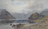 Cattle in a highland landscape by Alfred Powell, watercolour, sold Jun 2024