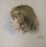 Head study of a young girl by René Joseph Gilbert, 1885, pastel and oil on board, sold Jun 2024