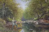 Fly fishermen in stream by Jean Hamilton-George, oil on canvas, offered Jun 2024