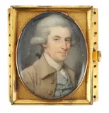 Portrait miniature of a gentlemanoil on ivorywearing a pale by Y John Bogle, 1782, oil, sold Jun 2024