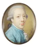 Portrait miniature of a gentlemanoil on ivorywearing a blue coat and lace by Y Lapi, oil, sold Jun 2024
