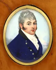 Portrait miniature of a gentlemanwatercolour on ivorywearing a by Y Frederick Buck, watercolour, sold Jun 2024